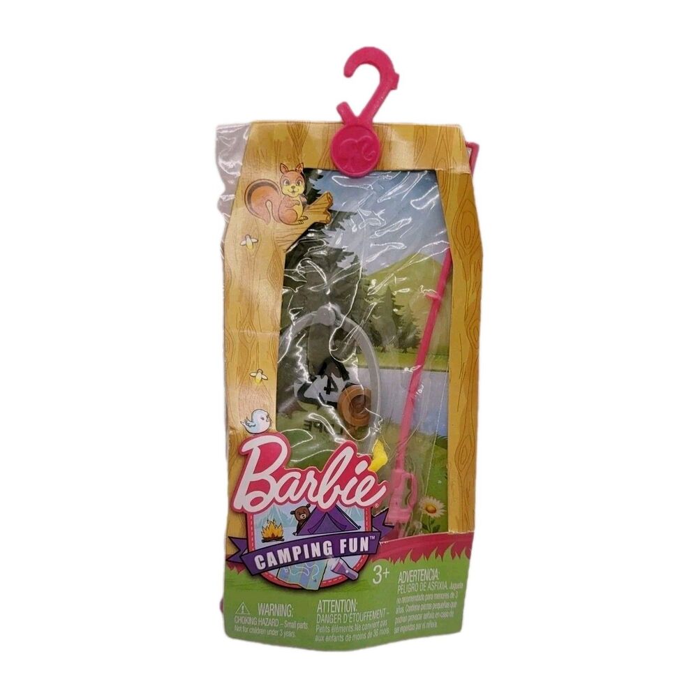 Barble Camping Fun Accessory Pack FBN 462016 Fishing IncludesPink Fishing Pole